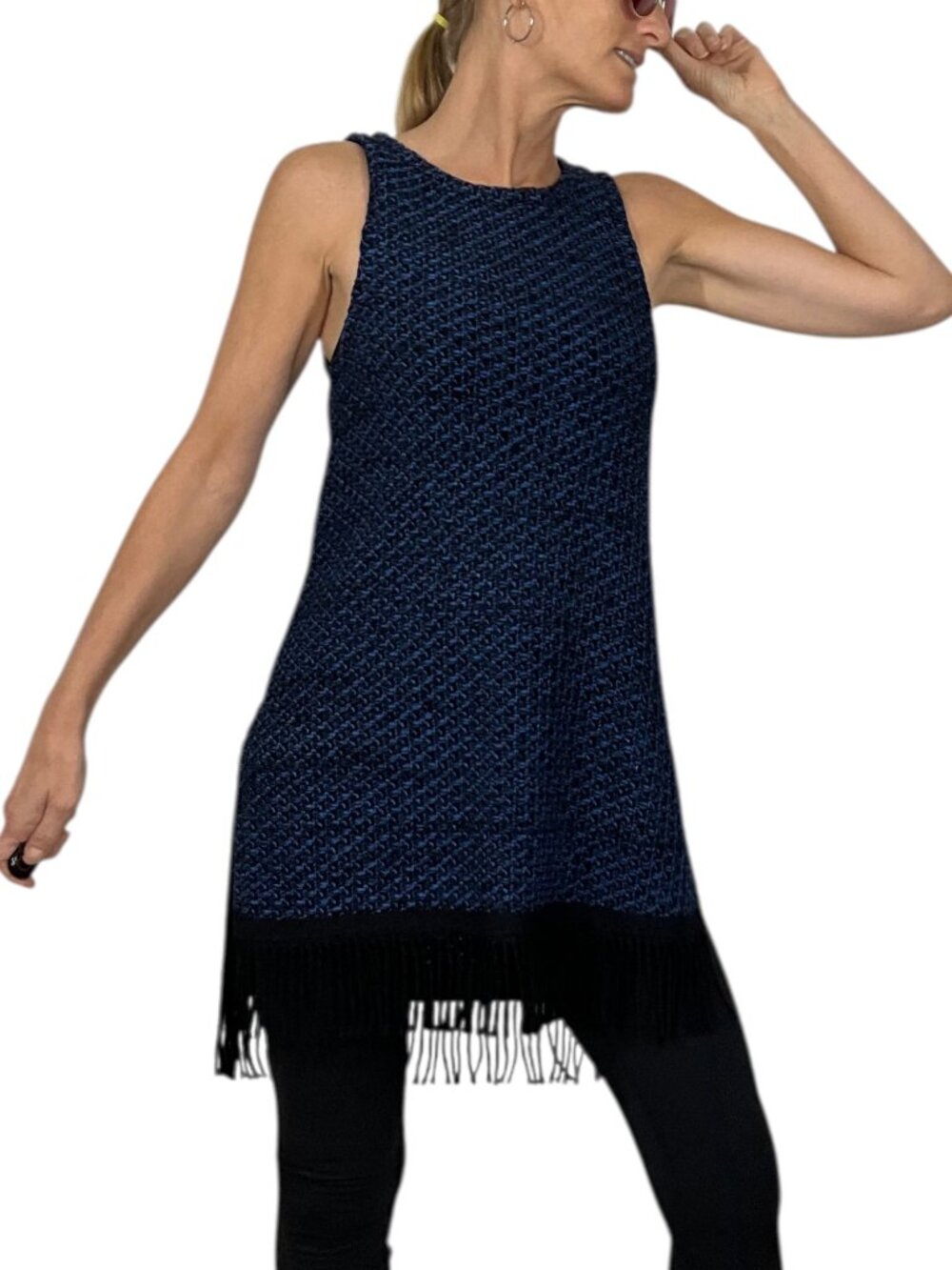 N/Nicholas Knit Fringe Tunic 8 Blue Sleeveless - Picture 4 of 16